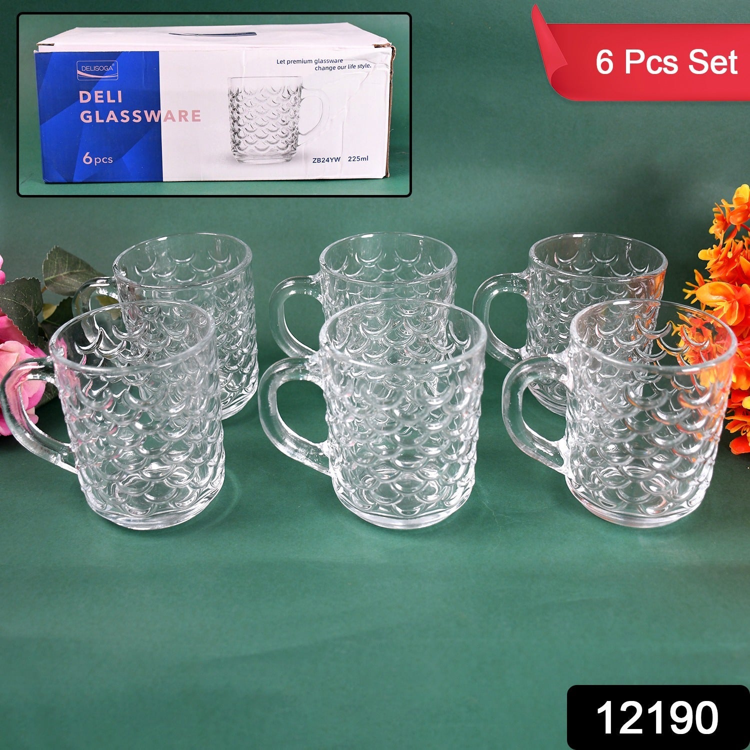 Glass Coffee & Tea Cup / Mug With Handle, Water glass (6 pcs Set / 225 ML) Glass Coffee & Tea Cup / Mug With Handle, Water glass (6 pcs Set / 225 ML)